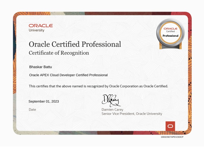 Oracle certified Dr. Bhaskar Battu